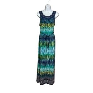 Cleo Detailed Neckline Watercolor Chevron Sleeveless Maxi Dress Size 12P
